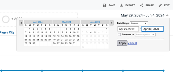 Screenshot of date picker within Google Analytics